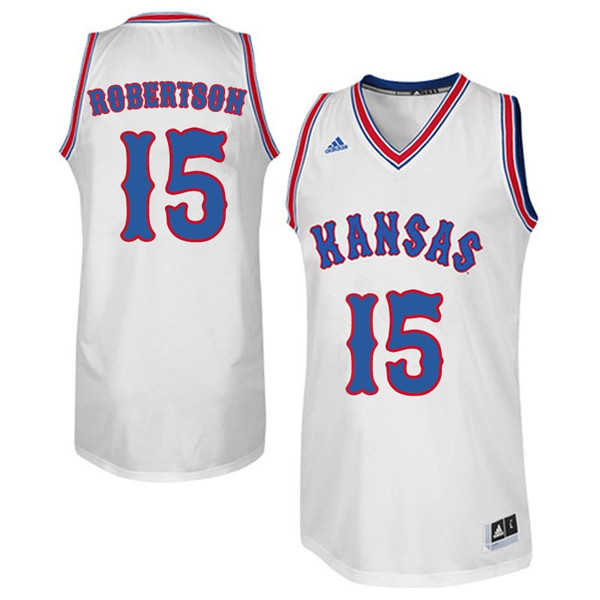 Men #15 Aisia Robertson Kansas Jayhawks Retro Throwback College Basketball Jerseys Sale-White - Click Image to Close